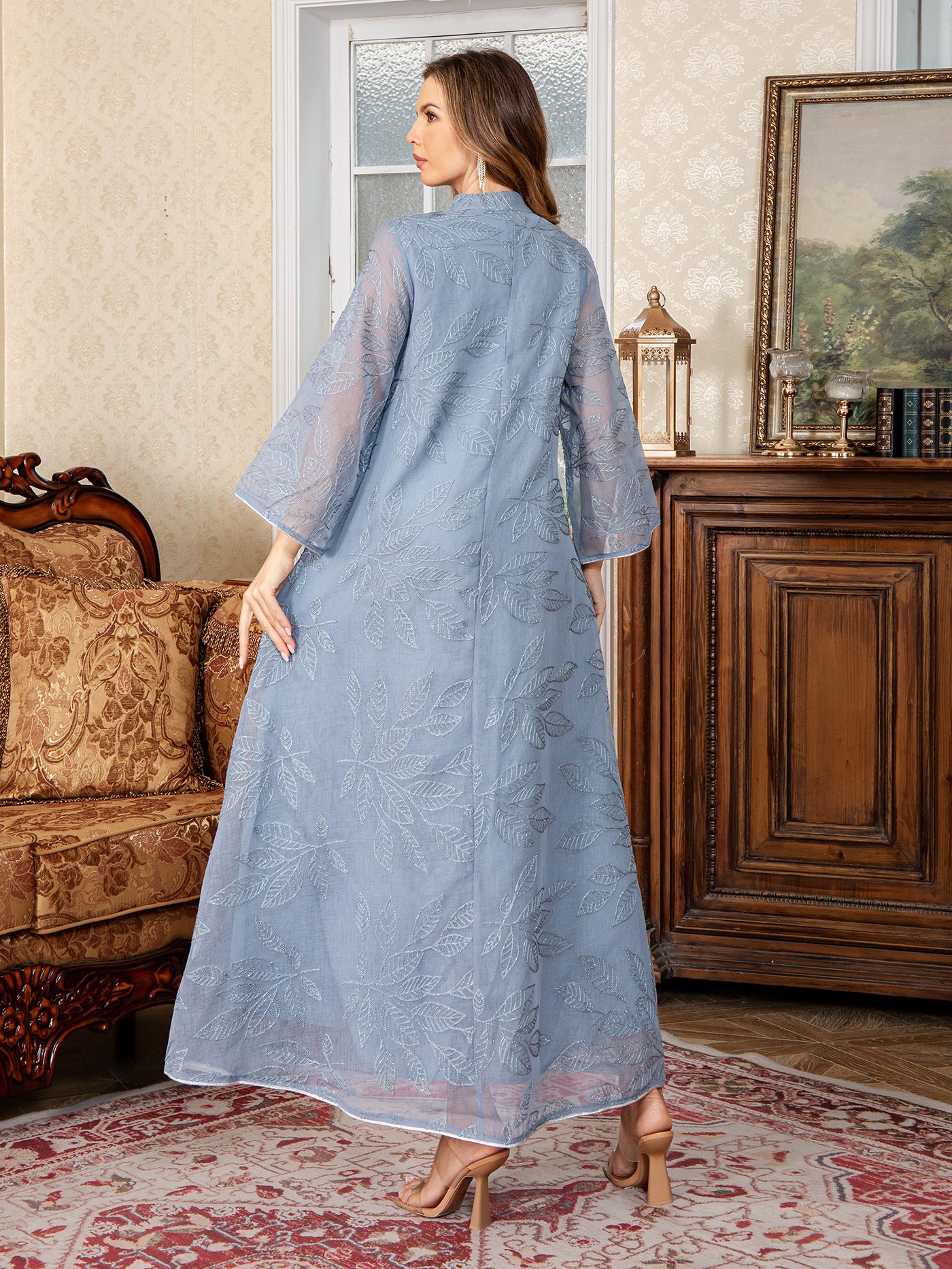 Mesh Embroidered Sequined Long Dress