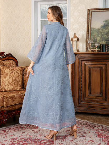 Mesh Embroidered Sequined Long Dress