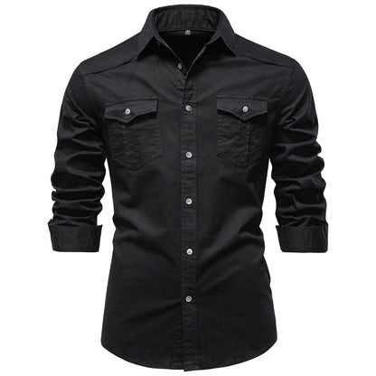 Mens Casual Denim Long Sleeve Shirt