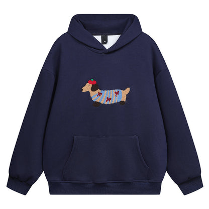 Furry Dachshund Print Hooded Sweatshirt