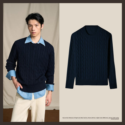 Vintage Cable Knit Cotton Sweater Mens Casual Pullover