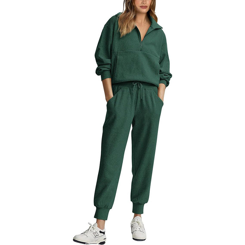 Women's Casual Half-Zip Sweatshirt and Sweatpants Set