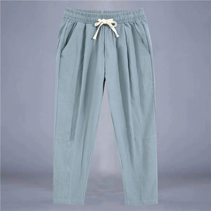 Men's Trousers Cotton Linen Fashion Casual Pants Solid Color Breathable Loose Shorts Straight Drawstring Pants Streetwear Men