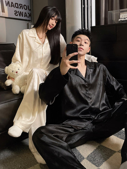 Ice Silk Couple Pajama Set Long Sleeve Home Wear