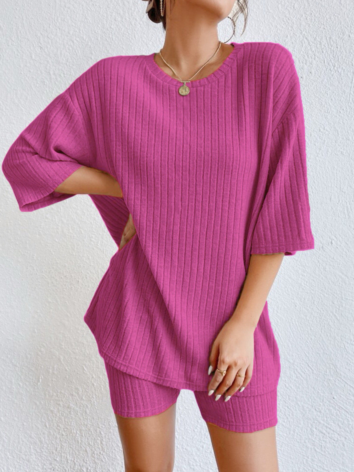 Loose round neck shorts set for women