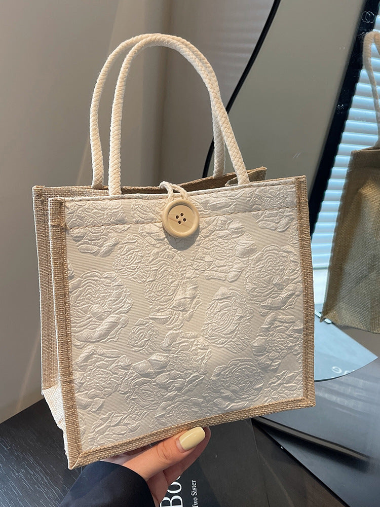 Mini Linen Hand Bag with Floral Design