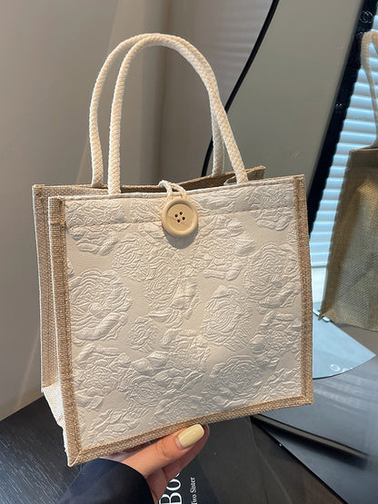 Mini Linen Hand Bag with Floral Design