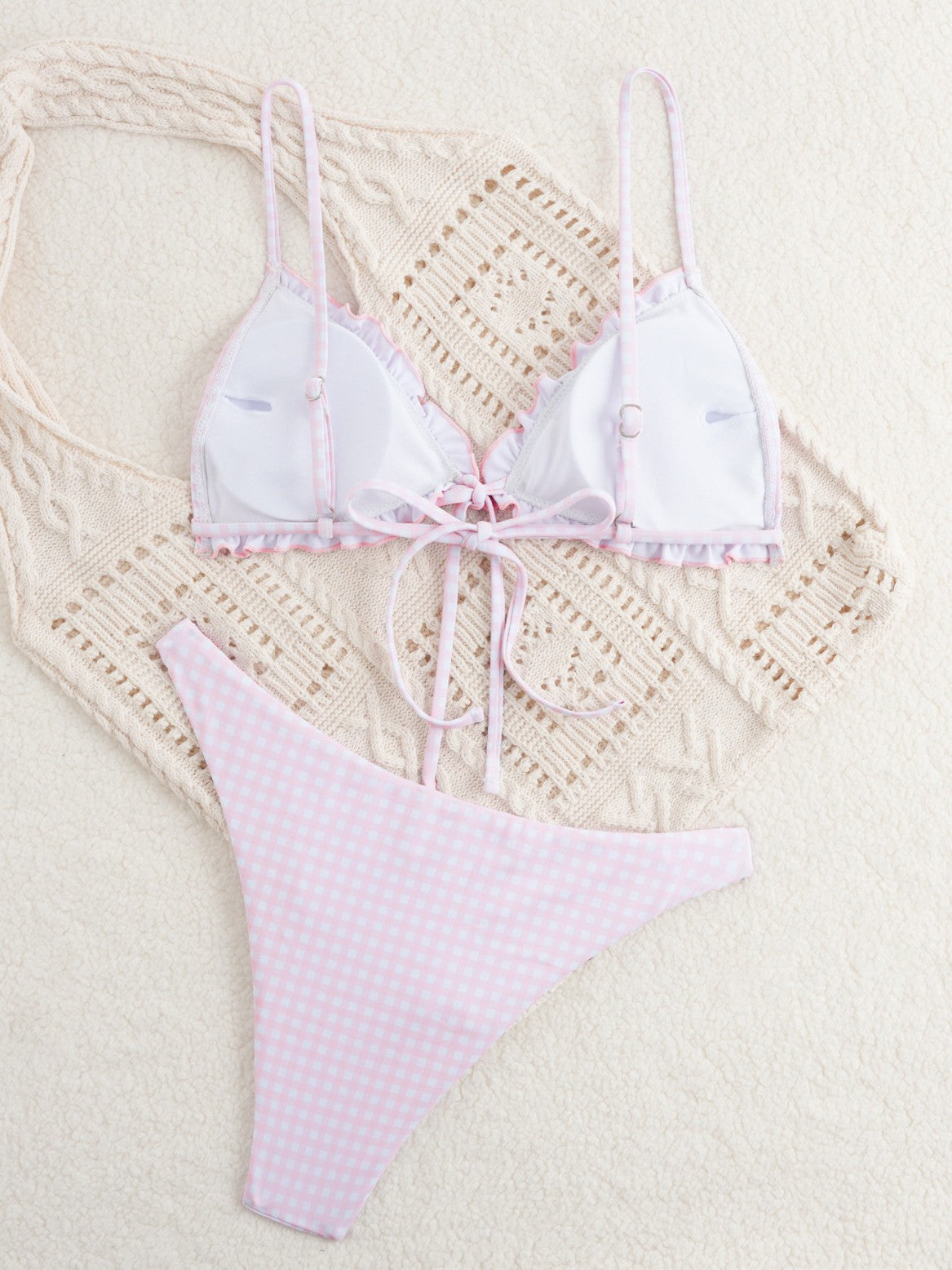 Pink Plaid Push-Up Bikini Set