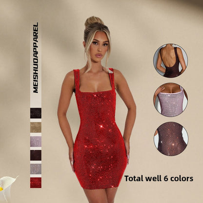 Fashionable and trendy solid-color rhinestone halter for women
