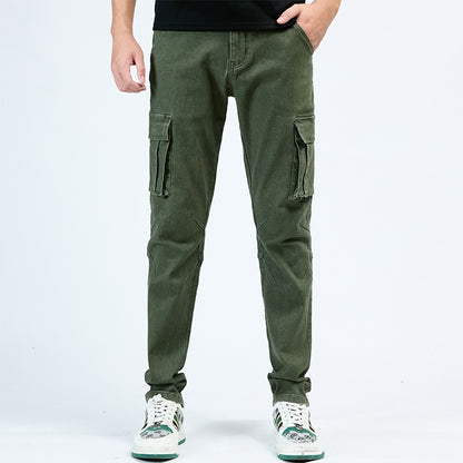 Men's Cotton Casual Cargo Pants with Multiple Pockets