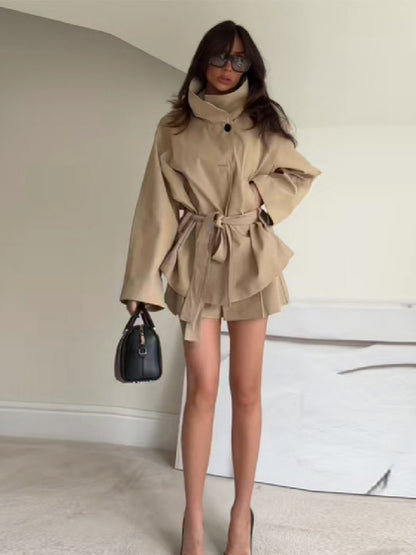 Sophisticated style belted cuff trench coat