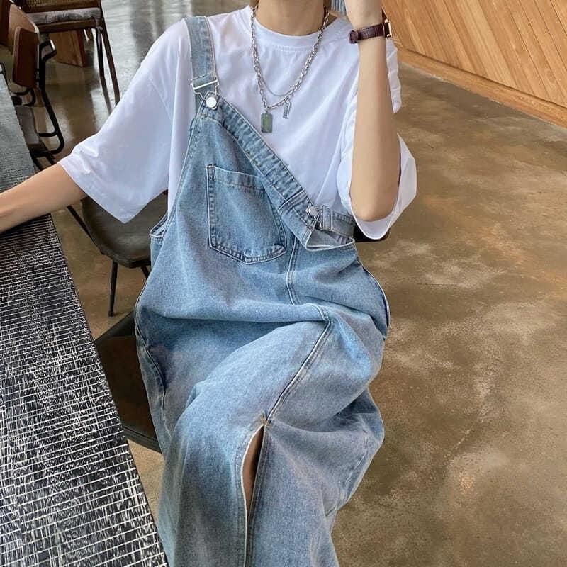 Vintage Denim Suspender Dress for Women