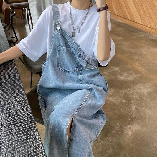 Vintage Denim Suspender Dress for Women