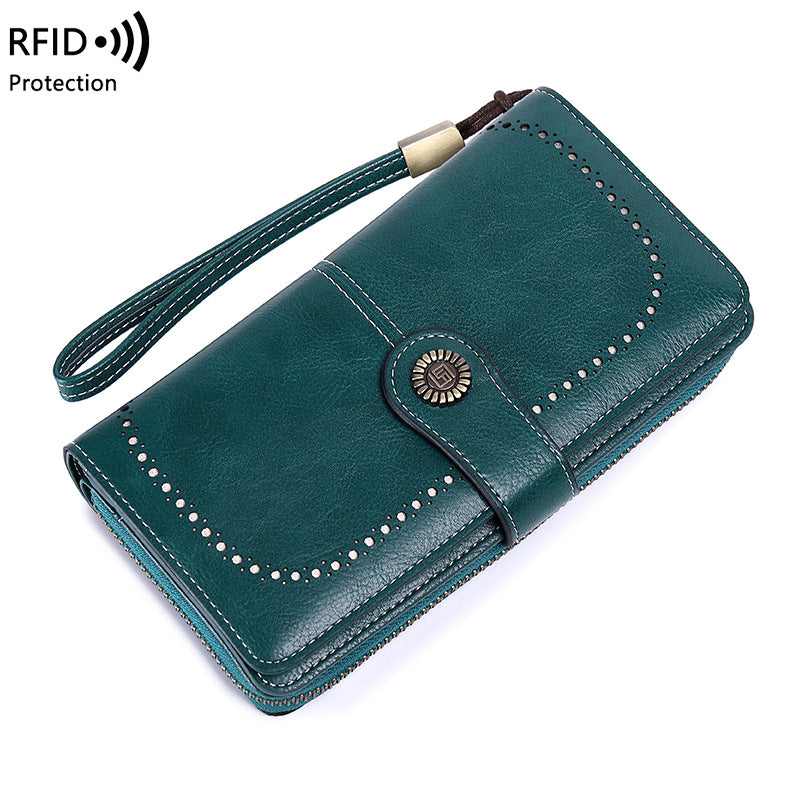 Long-style zipper anti-magnetic wallet