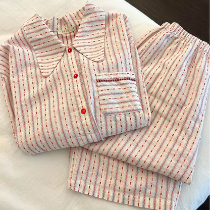 Womens Striped Pajama Set Long Sleeve Home Wear