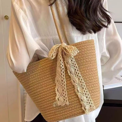 Woven Straw Beach Tote Bag with Cotton Lining