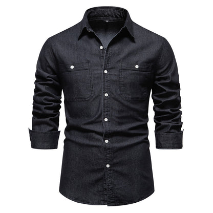 Mens Casual Denim Long Sleeve Shirt