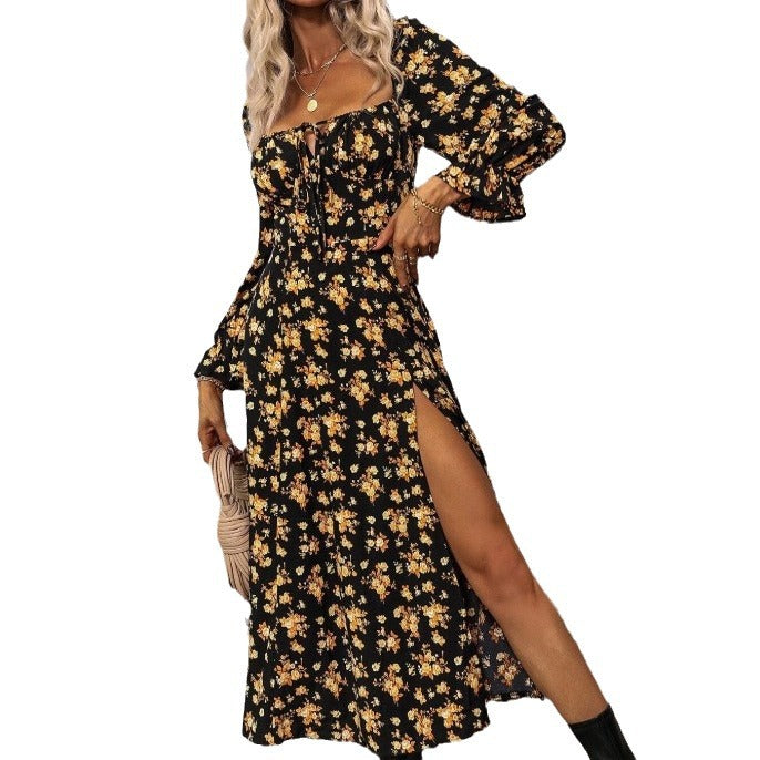 Long-sleeved Backless Bohemian Dress for Women