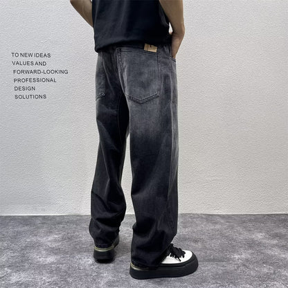 Gradient Distressed Denim Pants Loose Straight Leg