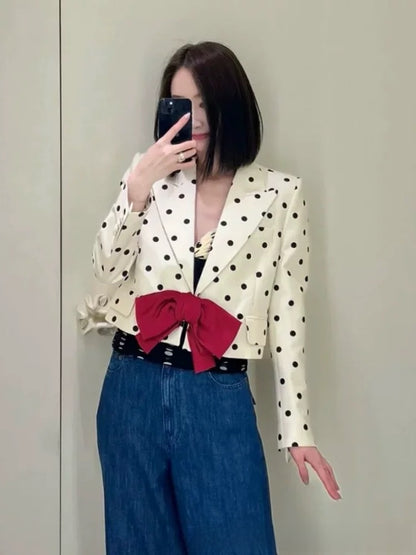 Polka Dot Bow Blazer for Women