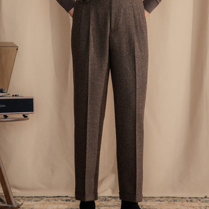 Men's Wool Blend Herringbone Straight Leg Trousers