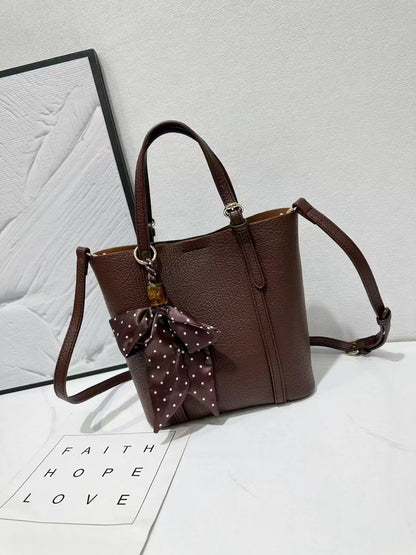 Versatile soft leather bucket bag