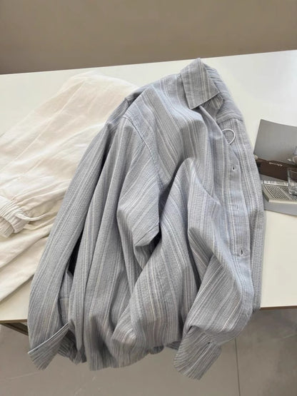 Striped Long Sleeve Shirt Women Loose Fit Casual
