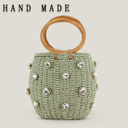 Cylindrical Handheld Woven Diamond Bag