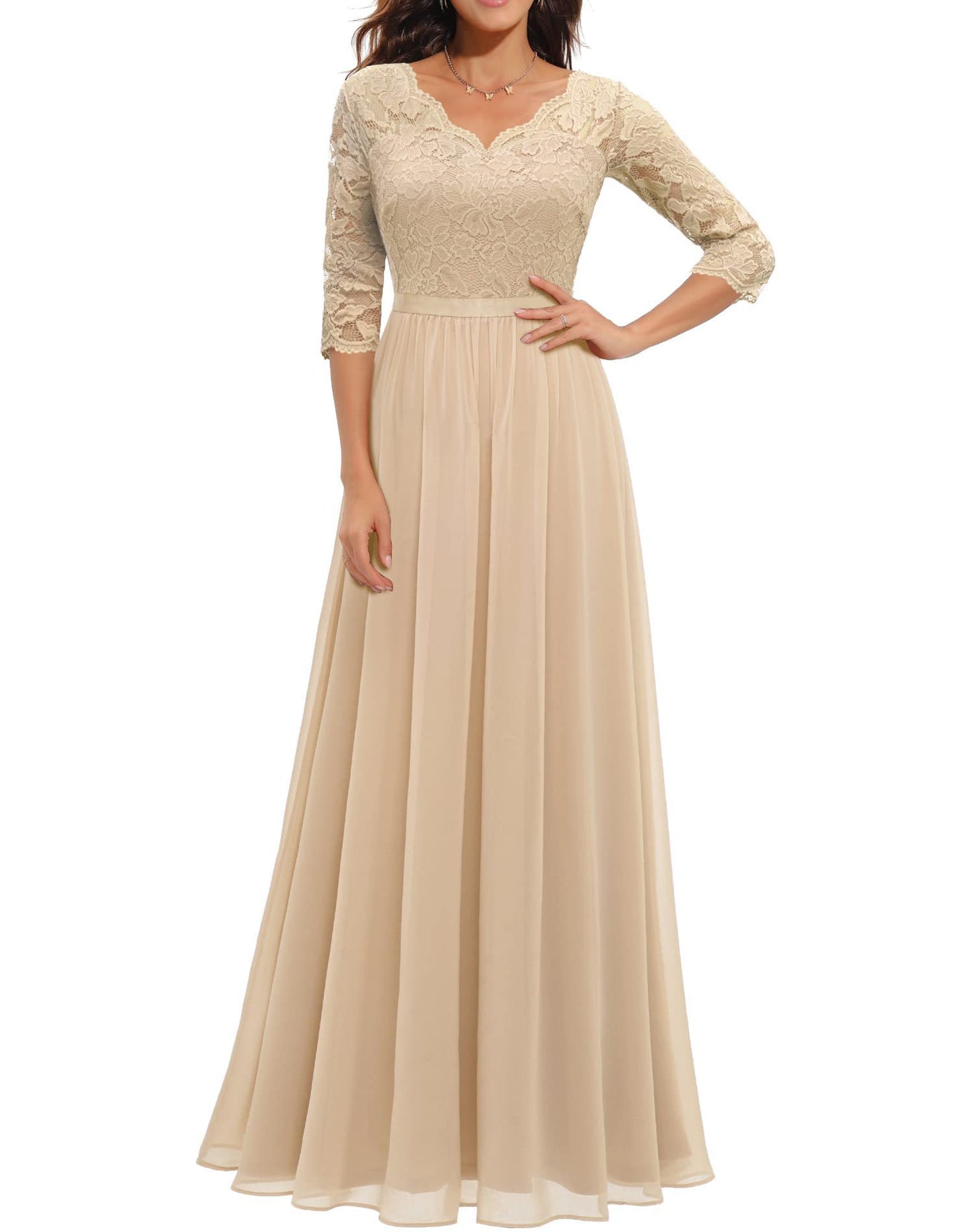Lace Splicing Long Waist-Cinching Dress