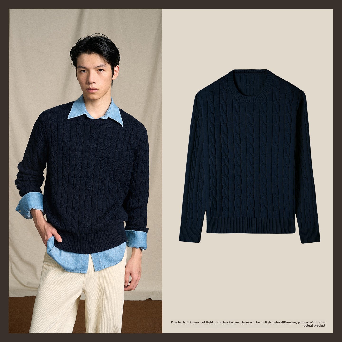 Vintage Cable Knit Cotton Sweater Mens Casual Pullover