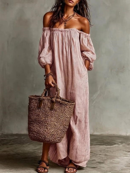 One Shoulder Striped Summer Dress