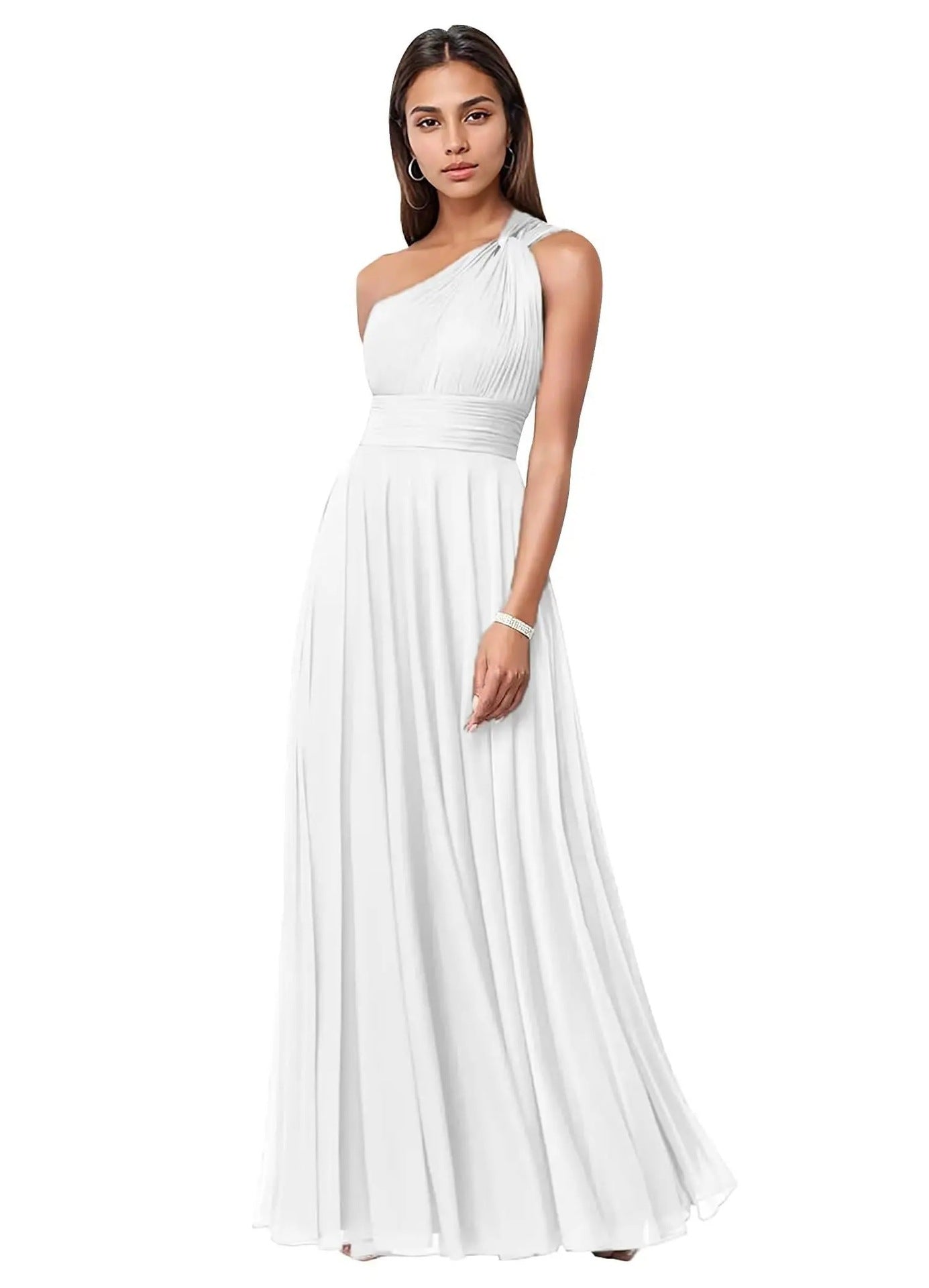 One Shoulder Chiffon Evening Dress