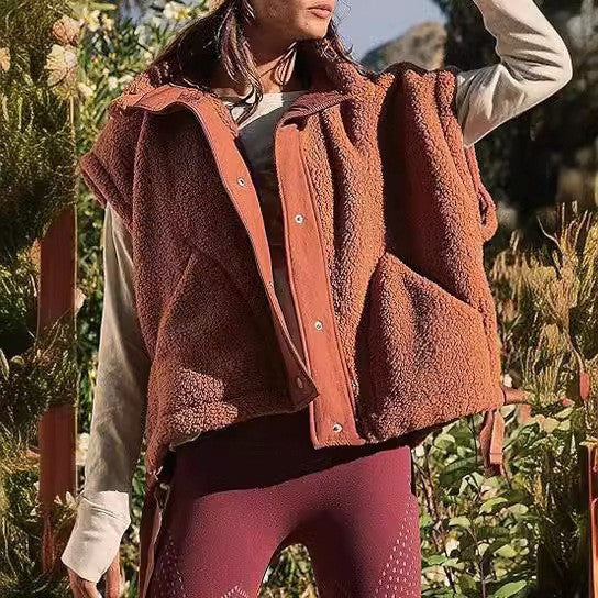 Women's Plush Fleece Button Front Vest