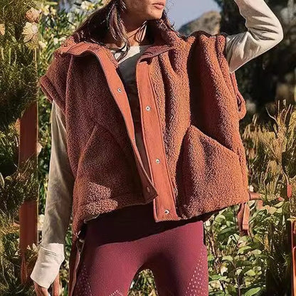 Women's Plush Fleece Button Front Vest