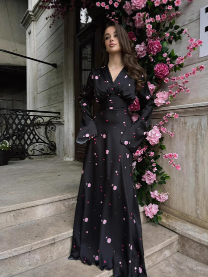 Womens V-neck Satin Dress