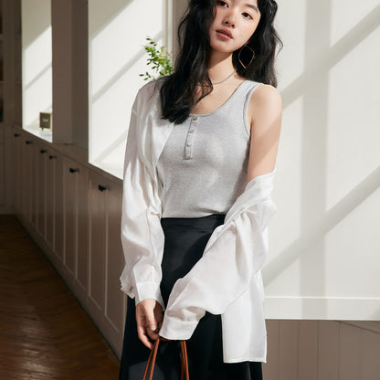 Womens Tencel Linen Button Down Shirt