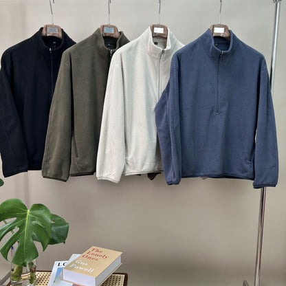 Men's Fleece Half-Zip Stand-Up Collar Hoodie