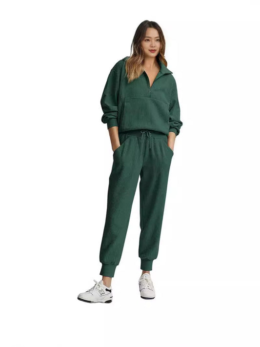 Women's Casual Half-Zip Sweatshirt and Sweatpants Set