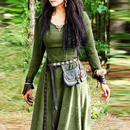 Retro Round-Neck Long-Sleeve Dress