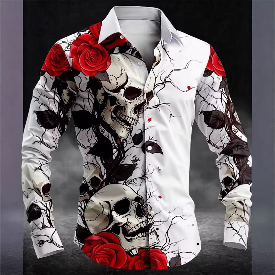 Mens Skull Button Casual Shirt