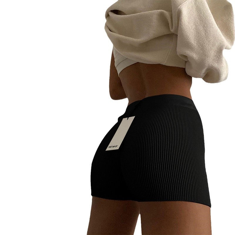 Womens High Elastic Knitted Shorts