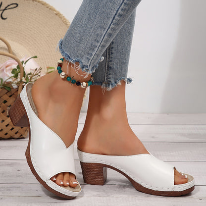 Womens Chunky Heel Peep-Toe Sandals
