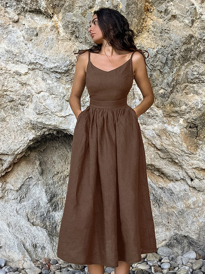Women's Cotton Linen Suspender Dress