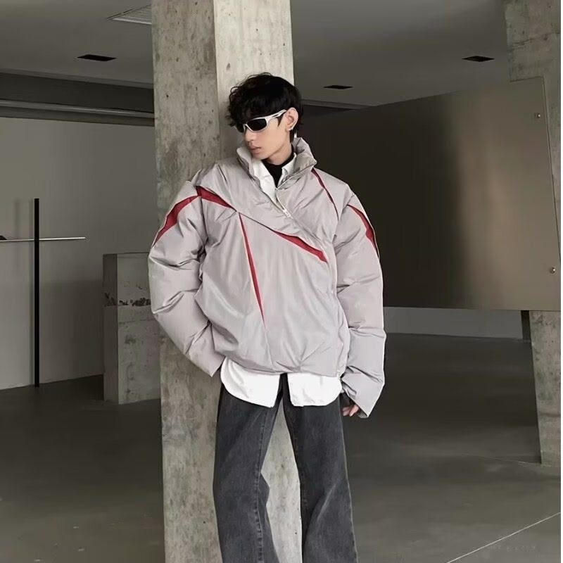 Crimp Colorblock Collar Cotton Coat