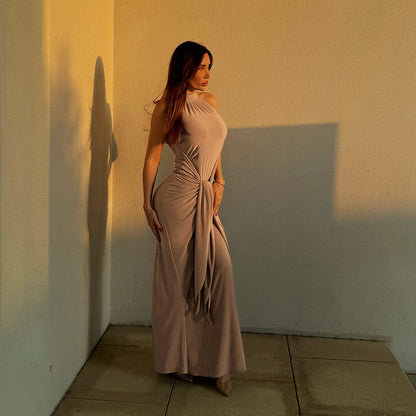 Pleated Halter Neck Long Dress