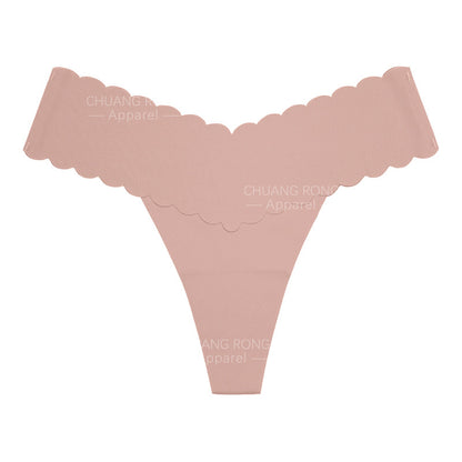 Large Size Wavy Edge Women's Underwear V-Shaped Low-Waist One-Piece Seamless Sexy Pure Cotton Crotch Breathable Fitness Thong for Women