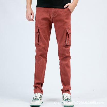 Men's Cotton Casual Cargo Pants with Multiple Pockets