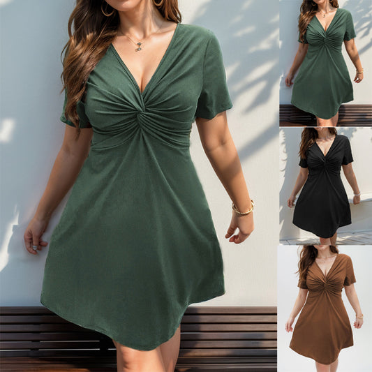 Plus-size short-sleeve knotted dress