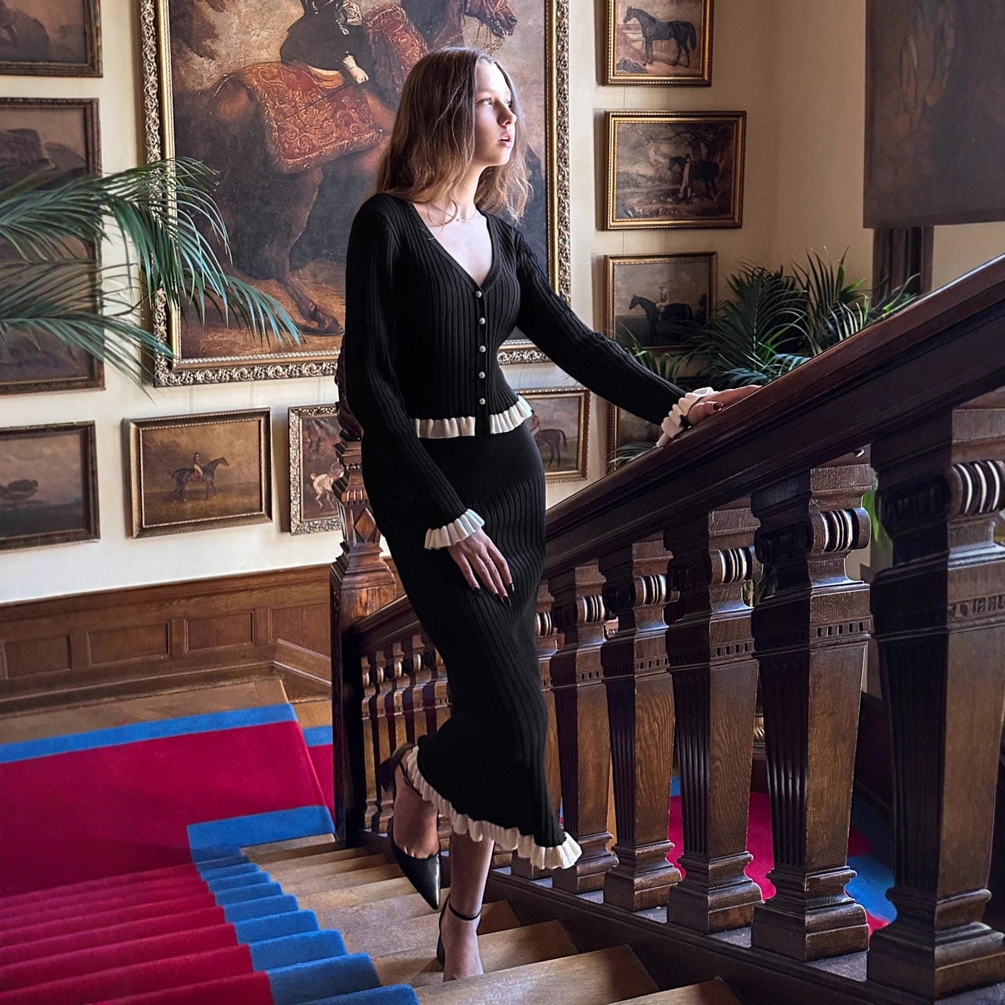 Ruffled Fitted Top and Dress Set