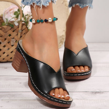 Womens Chunky Heel Peep-Toe Sandals